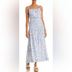 SUNDRY Ditsy Floral Smocked Maxi Dress In Serenity,XS/S,Peasant French Chic Boho